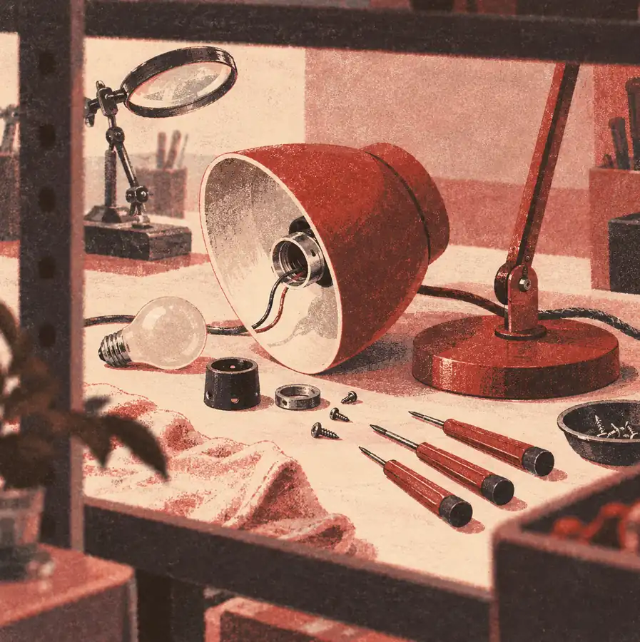 Illustration of repair businesses equipment and workspace